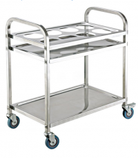 DT-64:รถเข็นเครื่องดื่มสแตนเลส 2 ชั้นมีช่องวางขวด 
Stainless Beverage cart with bottle holder